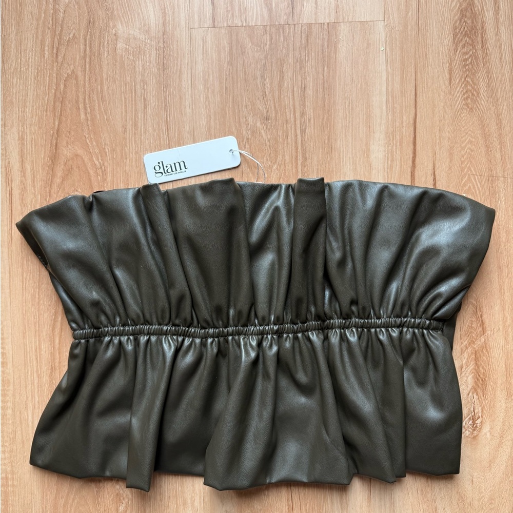 G’lam Dark Olive Strapless Top